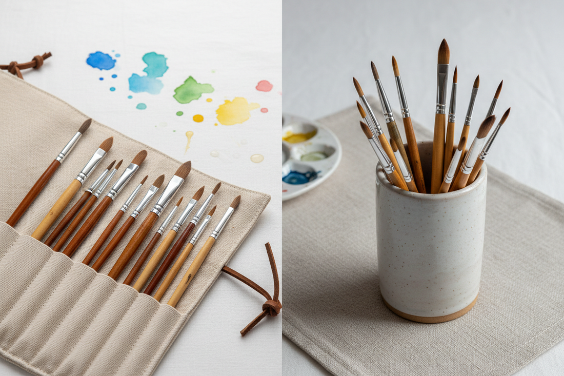 Brush Roll vs Brush Holder: Store Watercolor Brushes Without Bent Tips