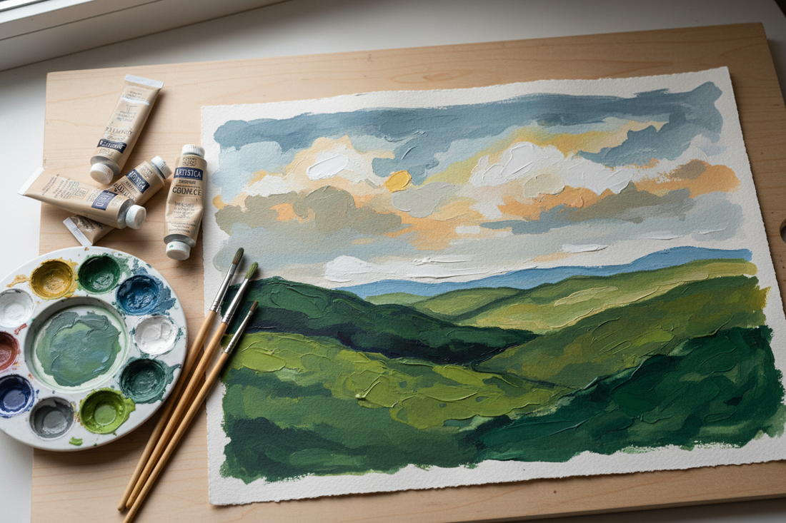 Gouache Landscape Painting: Layer Order, Paper, and Common Mistakes