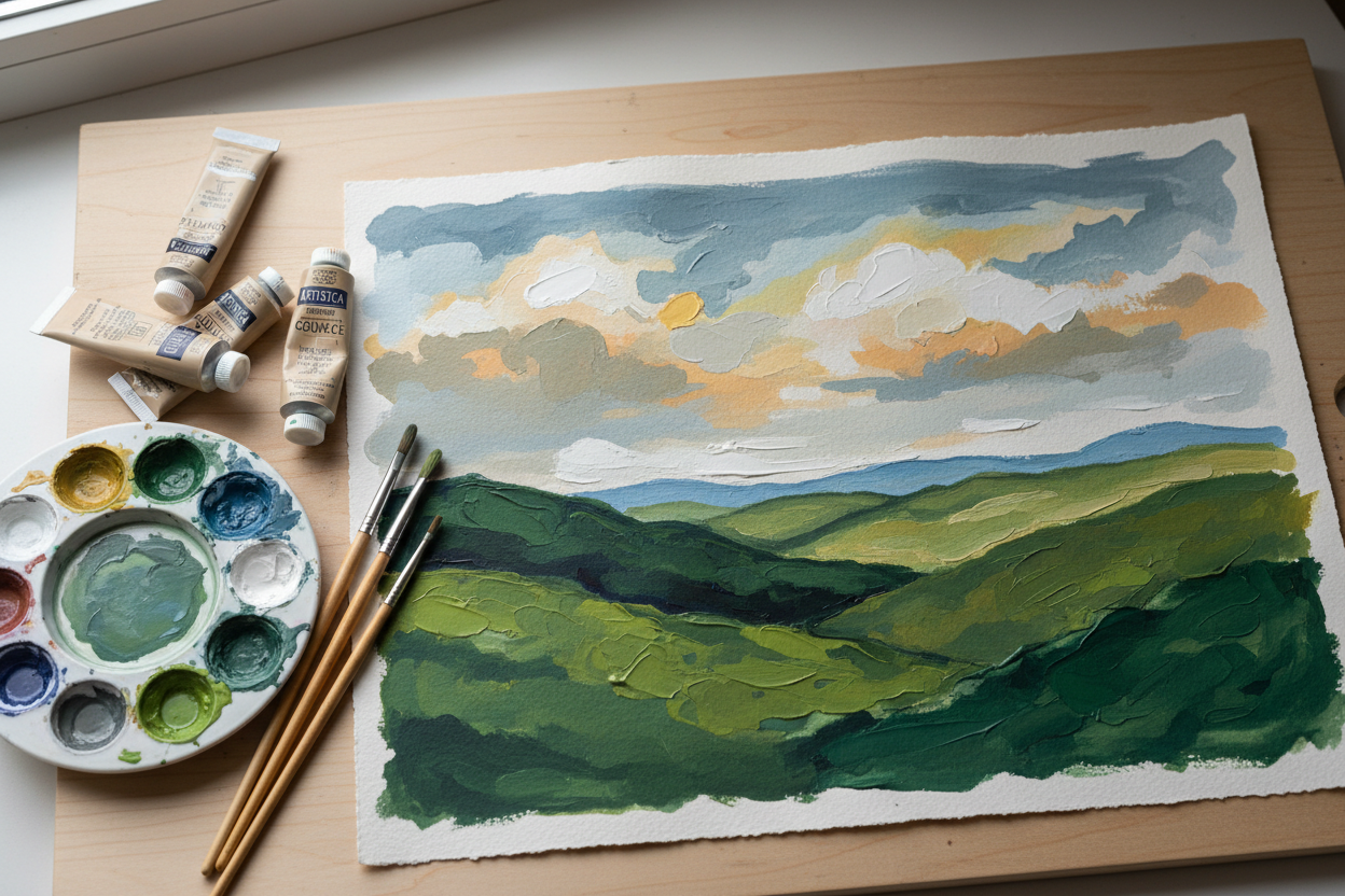 Gouache Landscape Painting: Layer Order, Paper, and Common Mistakes