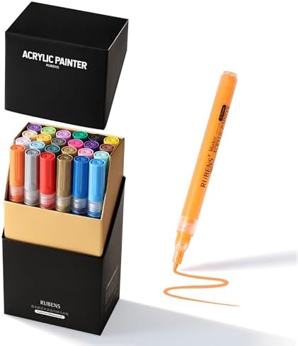 Paul Rubens 24 Colors Acrylic Paint Markers 0.7mm Fine Tip Waterproof Metallic Paint Pens