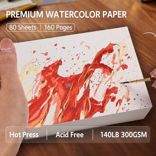 Paul Rubens Portable Travel Watercolor Paper Block 80 Sheets 3.81x5.31in Hot Press 140lb 100% Cotton