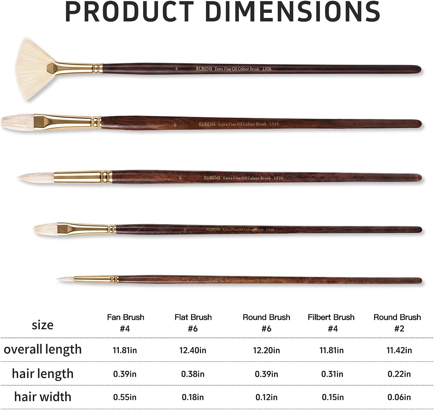 US Fulfillmen - Paul Rubens Oil Paint Brush Set, 5 Pcs Natural Hog Bristle Paint Brushes