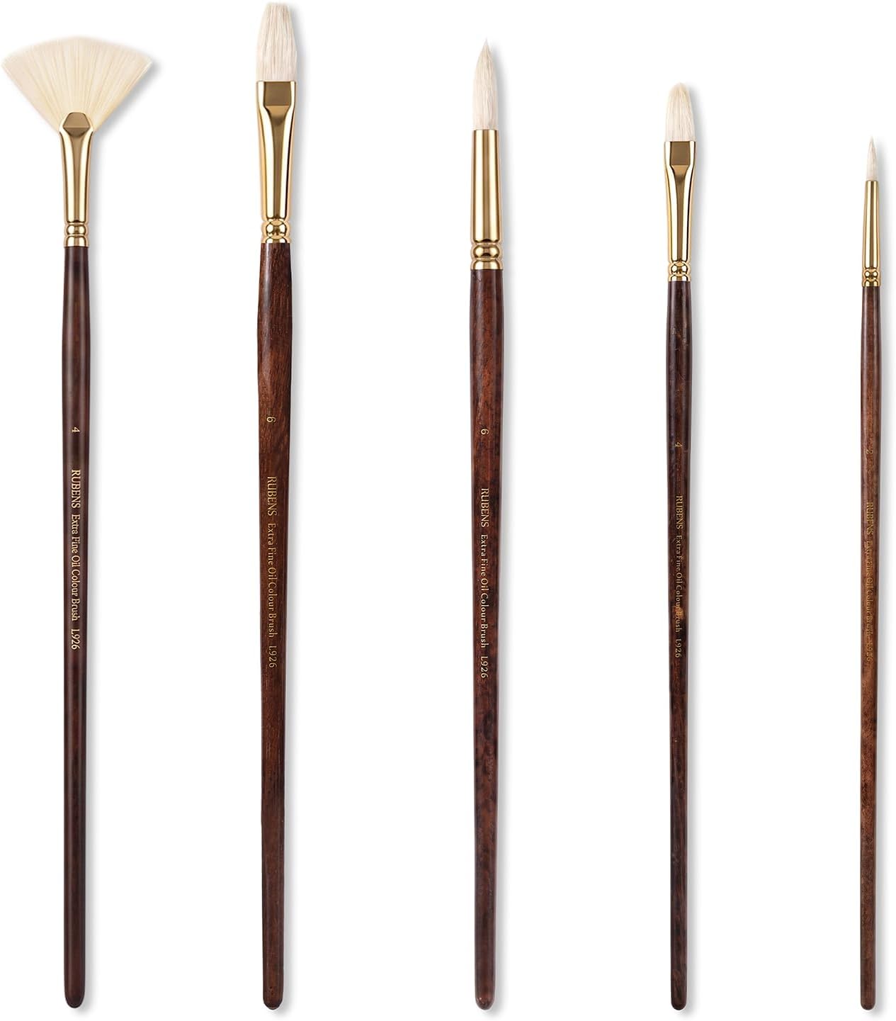 US Fulfillmen - Paul Rubens Oil Paint Brush Set, 5 Pcs Natural Hog Bristle Paint Brushes