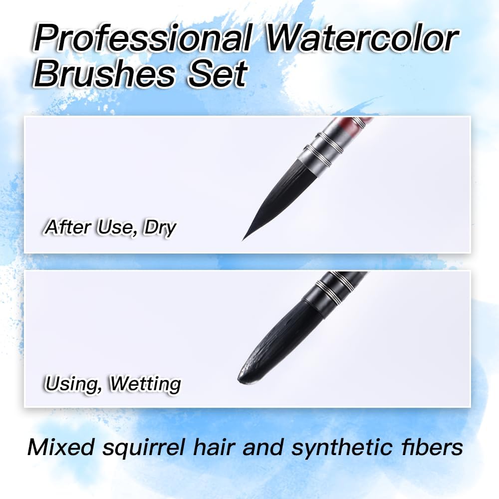 US Fulfillment - rubens Watercolor Brush Set, 3 / 4 Pcs Professional Soft Synthetic Squirrel Paint Brushes, Short Handles for Watercolor Gouache Ink Painting - Sizes #2 4 6