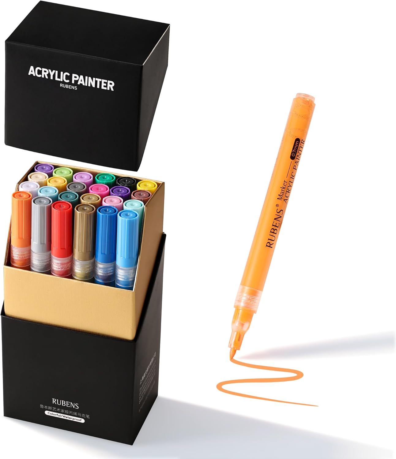 Paul Rubens 24 Colors Acrylic Paint Markers 0.7mm Fine Tip Waterproof Metallic Paint Pens