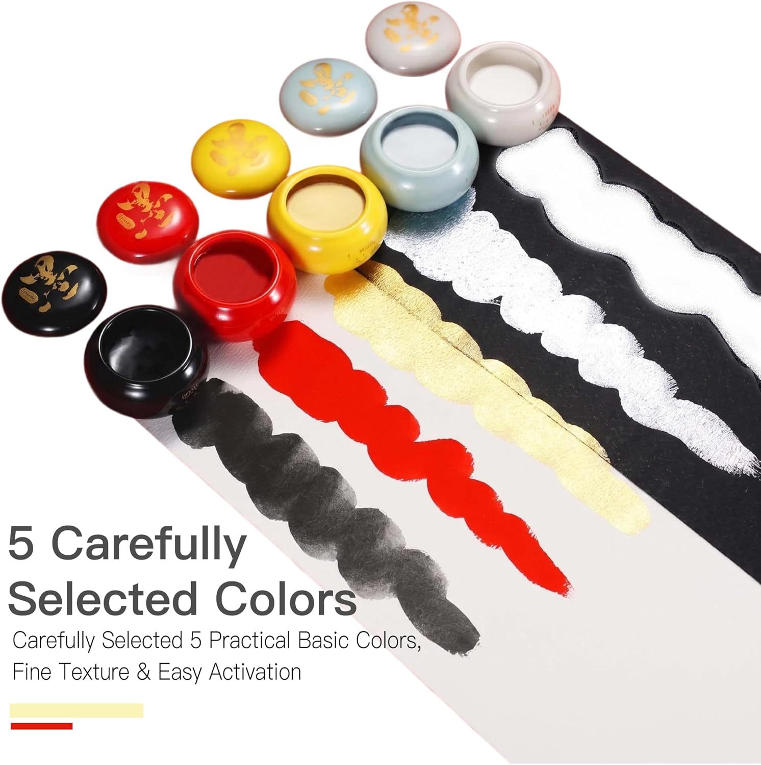 US Fulfillment - rubens Watercolor Paint, Handmade Red / Gold / Silver / Black / White / Multicolor Solid Watercolor, Black Chinese Ink with Sealed Ceramic Jar, Professional High Tinting Strength Watercolor Ink for Painting, Calligraphy, Letter