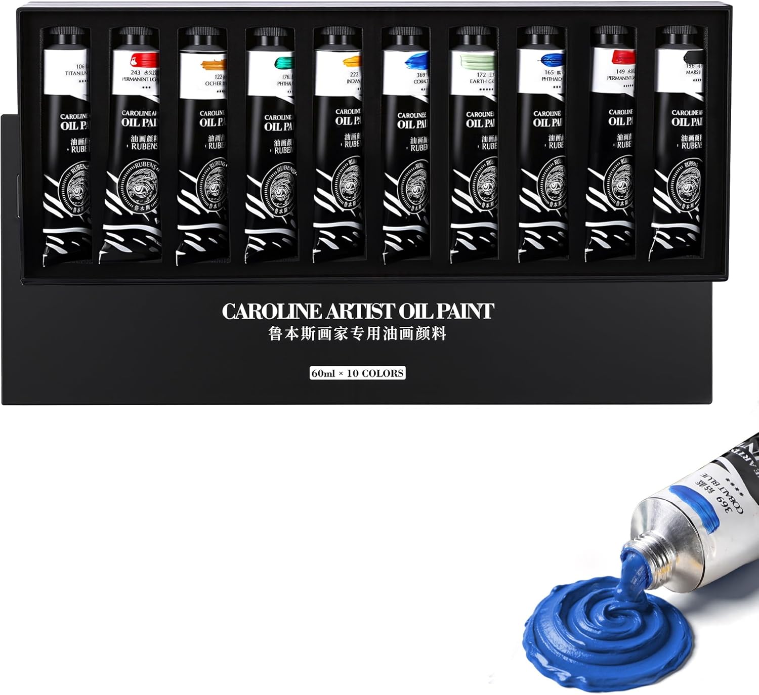 US Fulfillment - rubens Oil Paints Set 10 Colors, 60ml Large Tubes Oil Color Paint for Canvas, Professional Oil Colors with High Saturation, Landscape / Standard / Portrait /  Still Life Color / 15 Colors-A / B / C / 6 Titanium White Art Supplies