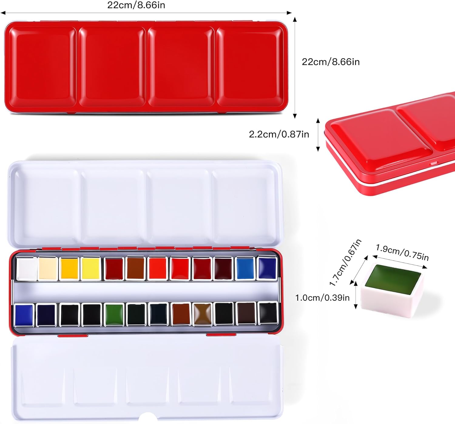US Fulfillment - rubens Watercolor Paint Set 24 Colors, Solid Watercolor Set Half Pan Travel Watercolor, Removable Pans and Built-in Palette, Portable Metal Box with Metal Ring for Adult, Beginner, Artist