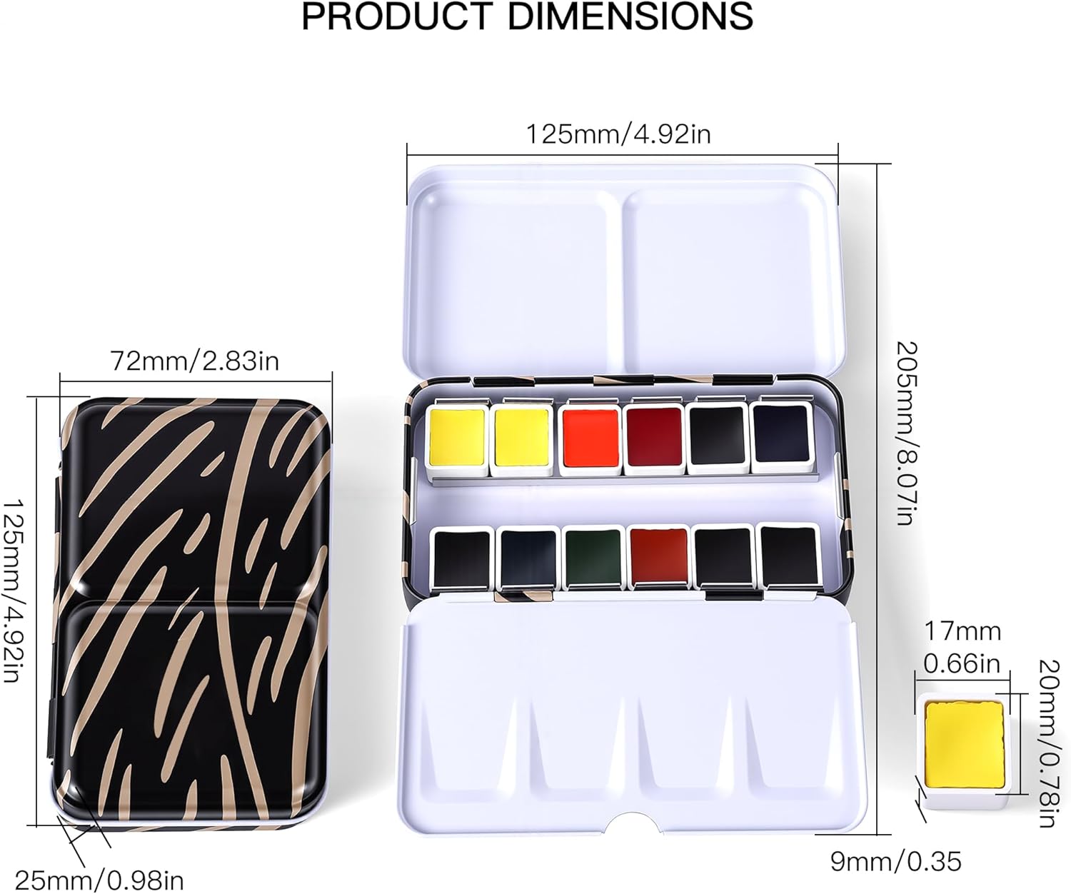 US Fulfillment - rubens Travel Watercolor Paint Set, 12 Colors Artist Watercolor Paint, Professional Watercolor Half Pan, Black Lightweight Metal Box, Portable Art Drawing Supplier for Beginner, Artists, Adults