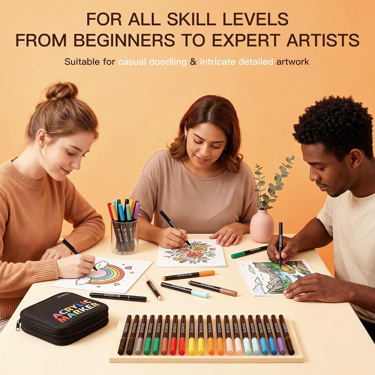 US Fulfillmen - Paul Rubens 48 Colors Acrylic Paint Markers with Canvas Bag