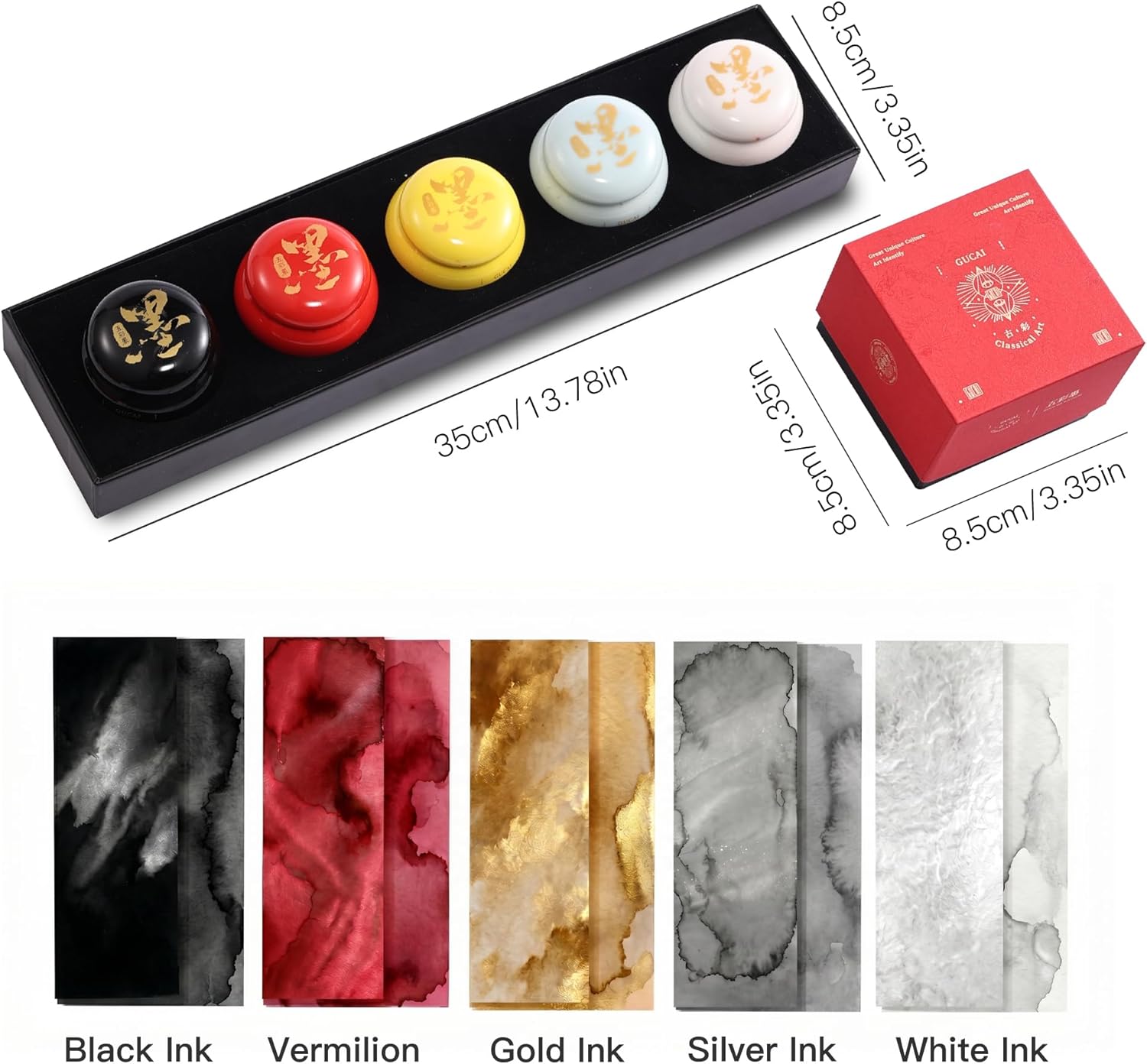US Fulfillment - rubens Watercolor Paint, Handmade Red / Gold / Silver / Black / White / Multicolor Solid Watercolor, Black Chinese Ink with Sealed Ceramic Jar, Professional High Tinting Strength Watercolor Ink for Painting, Calligraphy, Letter