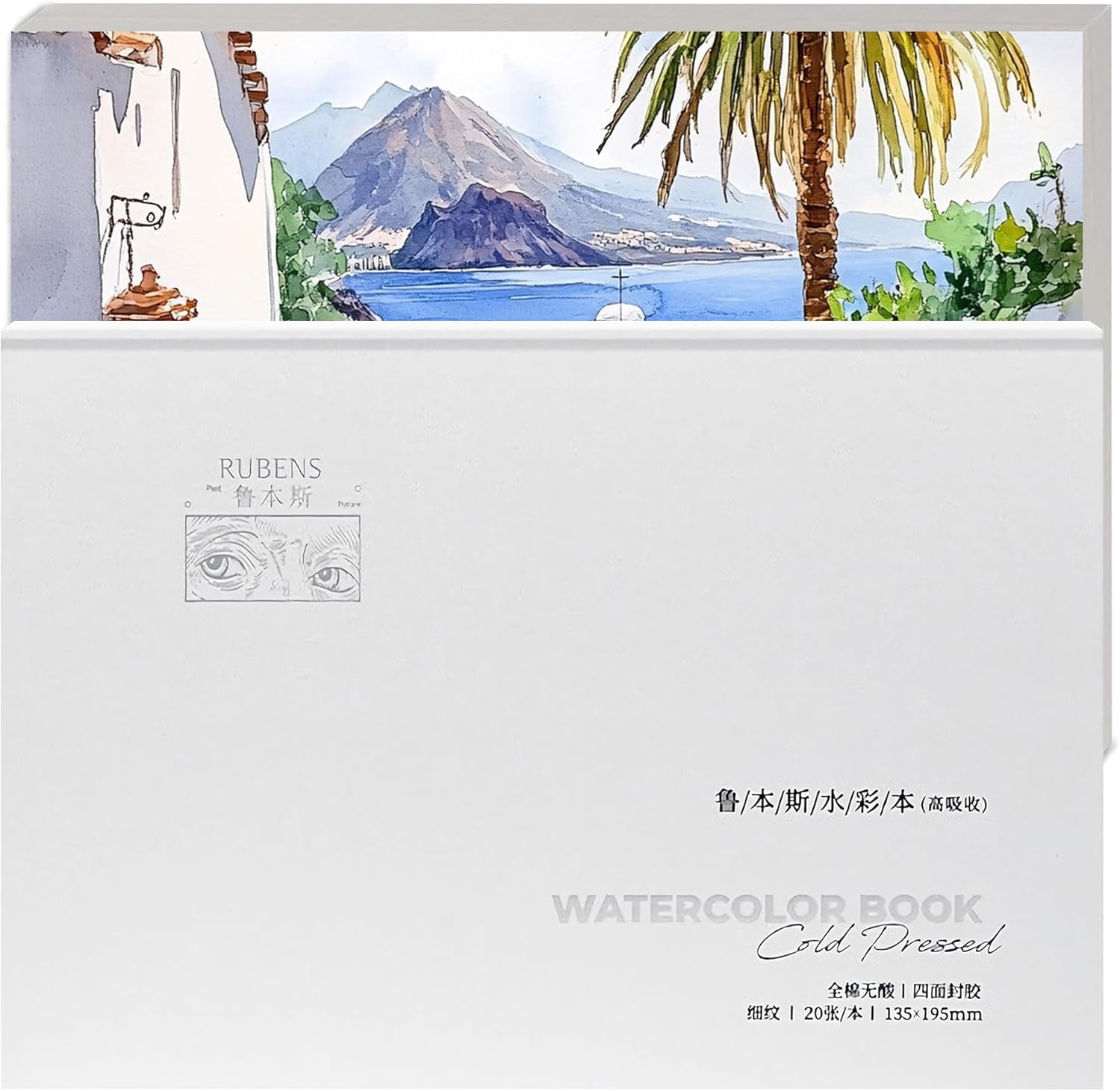 US Fulfillment - rubens Watercolor Paper Block, 16K / 32K-Hot / Cold Pressed 7.67”x10.63” Cold Pressed Watercolor Pad, 20 Sheets of 140lb/300gsm White Watercolor Paper, Premium 100% Cotton Sketchbook Ideal for Watercolor, Gouache, Acrylic