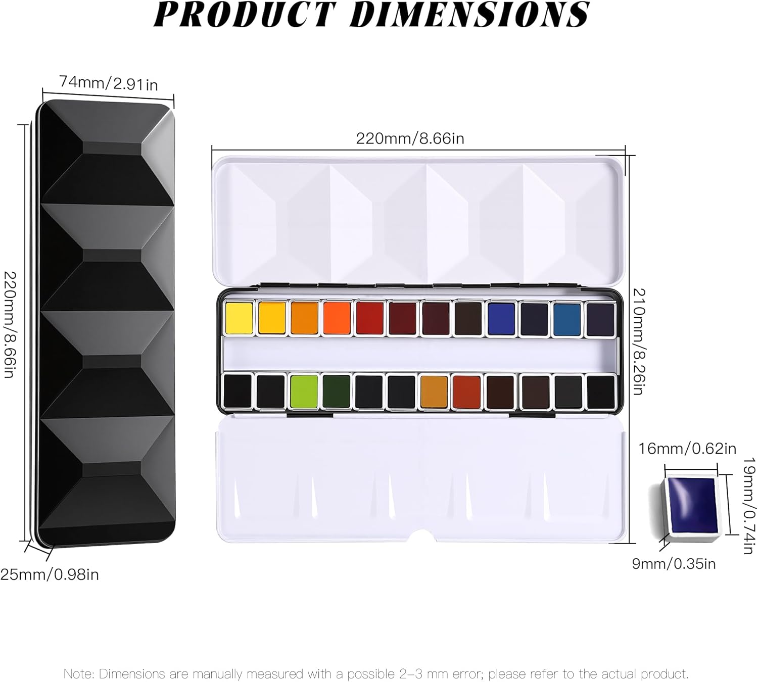 US Fulfillment - rubens Professional Watercolor Paint Set 24 Colors, High Pigment Solid Half Pans in Chic Pink / Multicolor / Black Diamond-Pattern Metal Case with Ring, Aesthetic Art Gift for Beginners, Artists & Designers