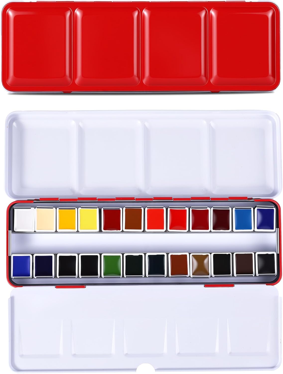 US Fulfillment - rubens Watercolor Paint Set 24 Colors, Solid Watercolor Set Half Pan Travel Watercolor, Removable Pans and Built-in Palette, Portable Metal Box with Metal Ring for Adult, Beginner, Artist