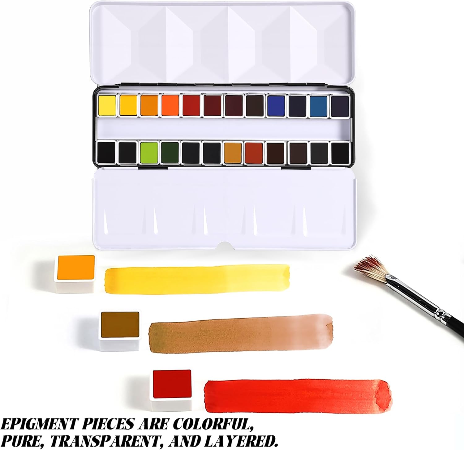 US Fulfillment - rubens Professional Watercolor Paint Set 24 Colors, High Pigment Solid Half Pans in Chic Pink / Multicolor / Black Diamond-Pattern Metal Case with Ring, Aesthetic Art Gift for Beginners, Artists & Designers