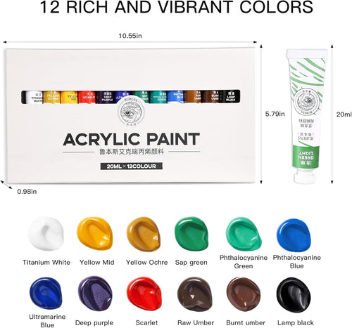 Paul Rubens Acrylic Paint Set 12 Colors 20ml Tubes Professional Hig