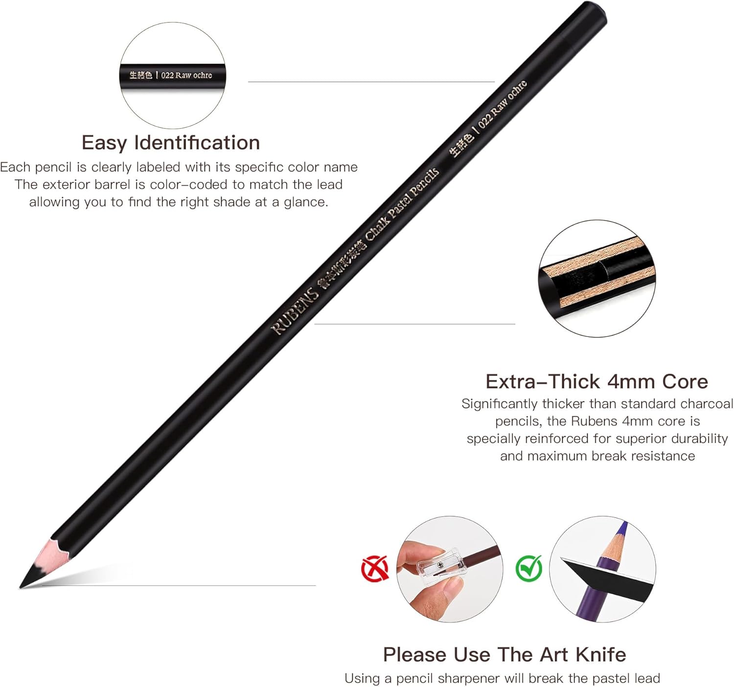 US Fulfillment - rubens Pastel Pencils, 12 A / B Colors Soft Chalk Pastel Pencils Set for Artists, 4mm Core Chalk Colored Pencils in A Metal Tin, Blendable Chalks Pencils for Drawing, Sketching, Blending &amp; Shading(Series B)