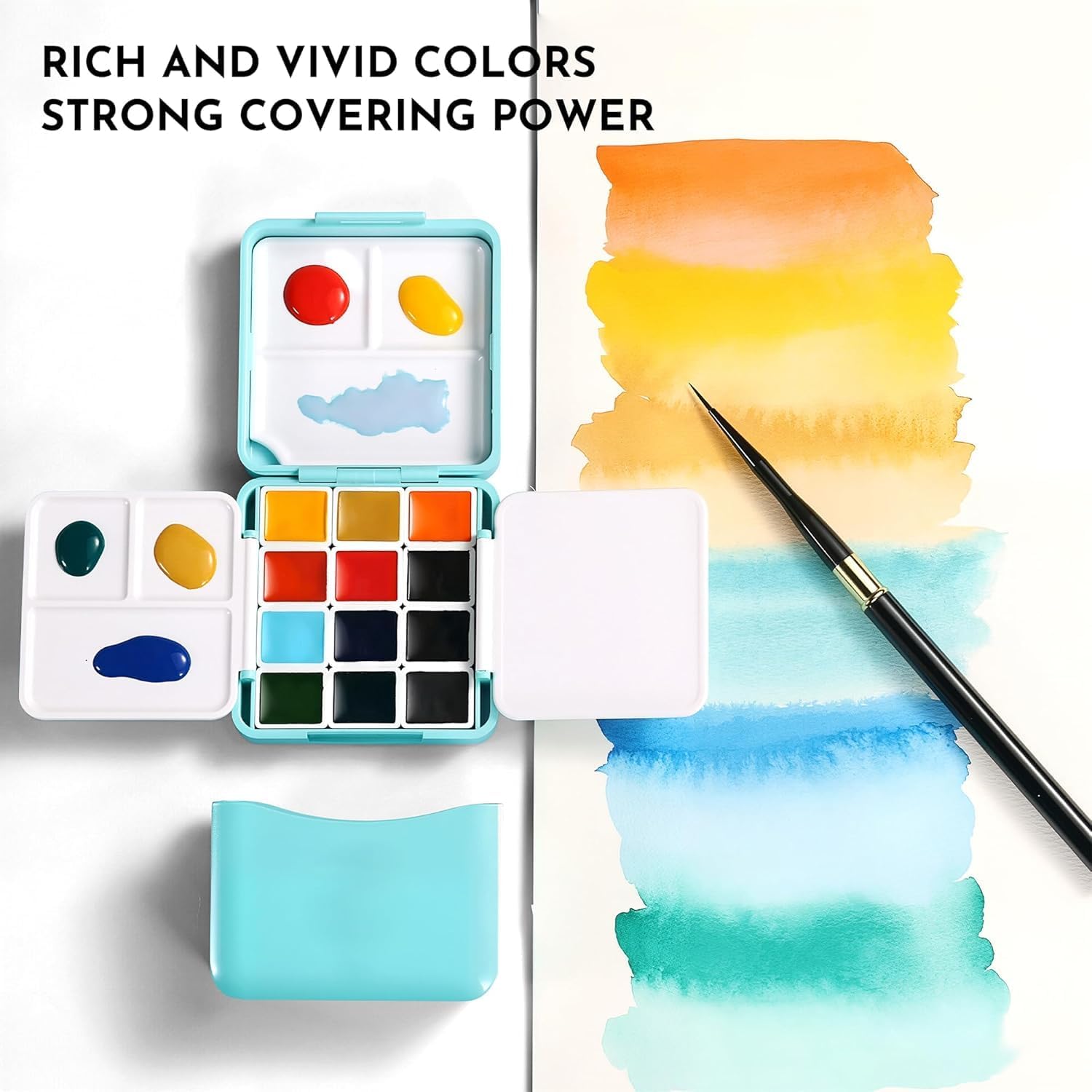 US Fulfillment - rubens 12 Colors Travel Watercolor Paint Set, All In One Artist Watercolor Paint Kit, Professional Watercolor Half Pan with Watercolor Journal, Paint Brush, Highlight Pen for Beginner, Artist, Adults