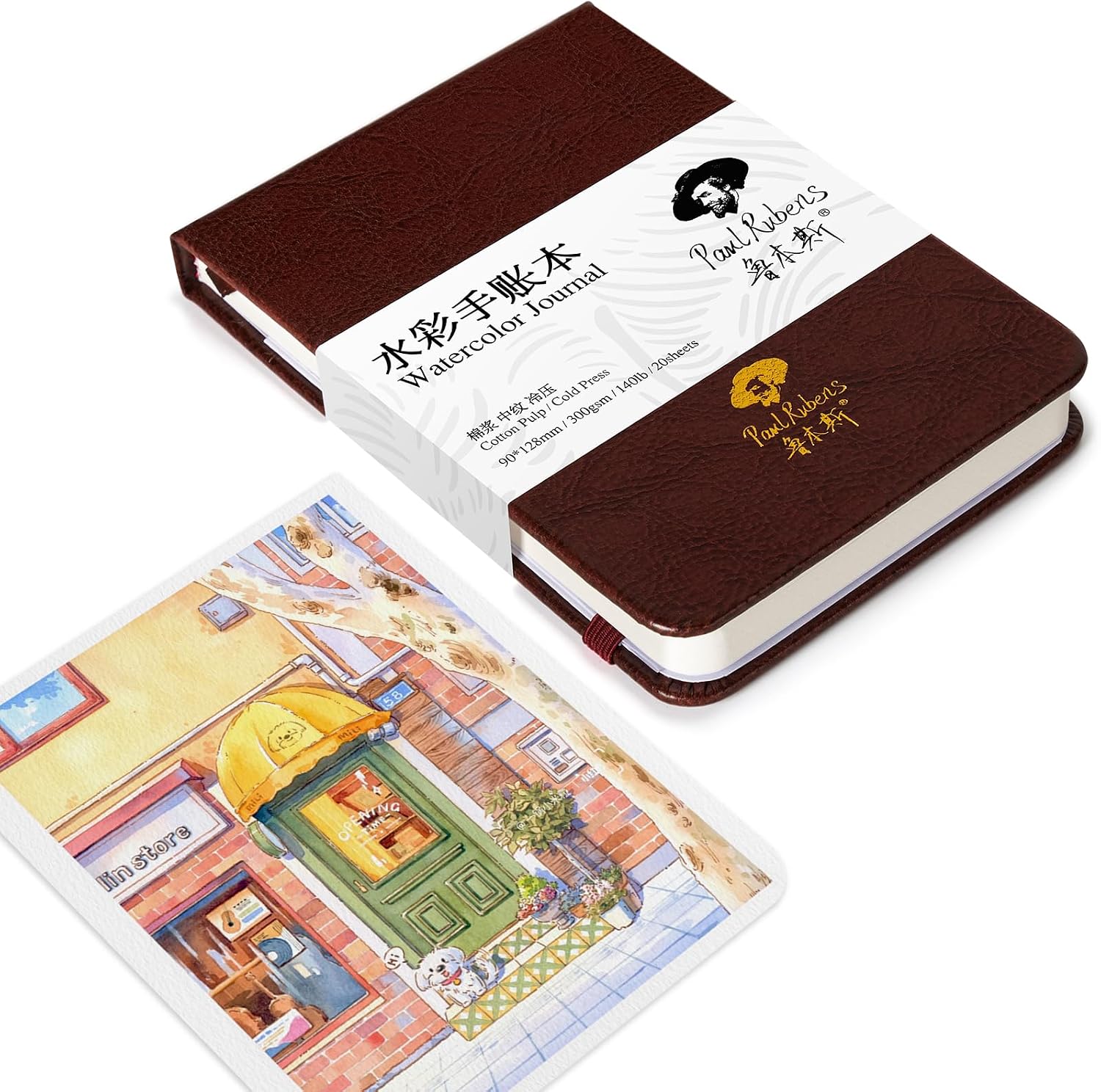 Paul Rubens Watercolor Journal, 100% Cotton Acid-Free Cold Press Watercolor Sketchbook 1/ 2 Pack 3.54 * 5.04 /  7.24 * 5.12 Inches, 140lb/300gsm,20 Sheets for Watercolors, Gouache, Acrylics