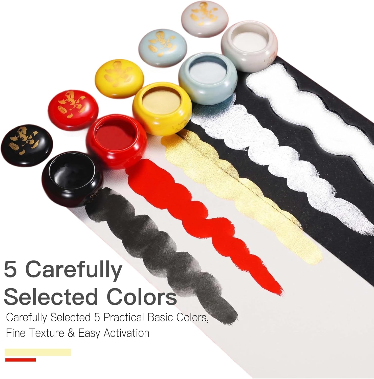 US Fulfillment - rubens Watercolor Paint, Handmade Red / Gold / Silver / Black / White / Multicolor Solid Watercolor, Black Chinese Ink with Sealed Ceramic Jar, Professional High Tinting Strength Watercolor Ink for Painting, Calligraphy, Letter