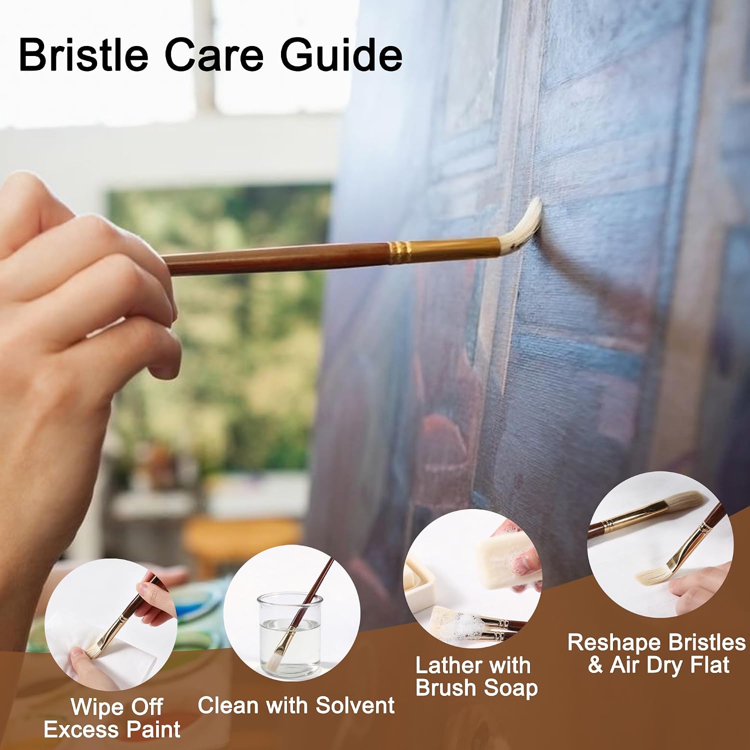 US Fulfillmen - Paul Rubens Oil Paint Brush Set, 5 Pcs Natural Hog Bristle Paint Brushes