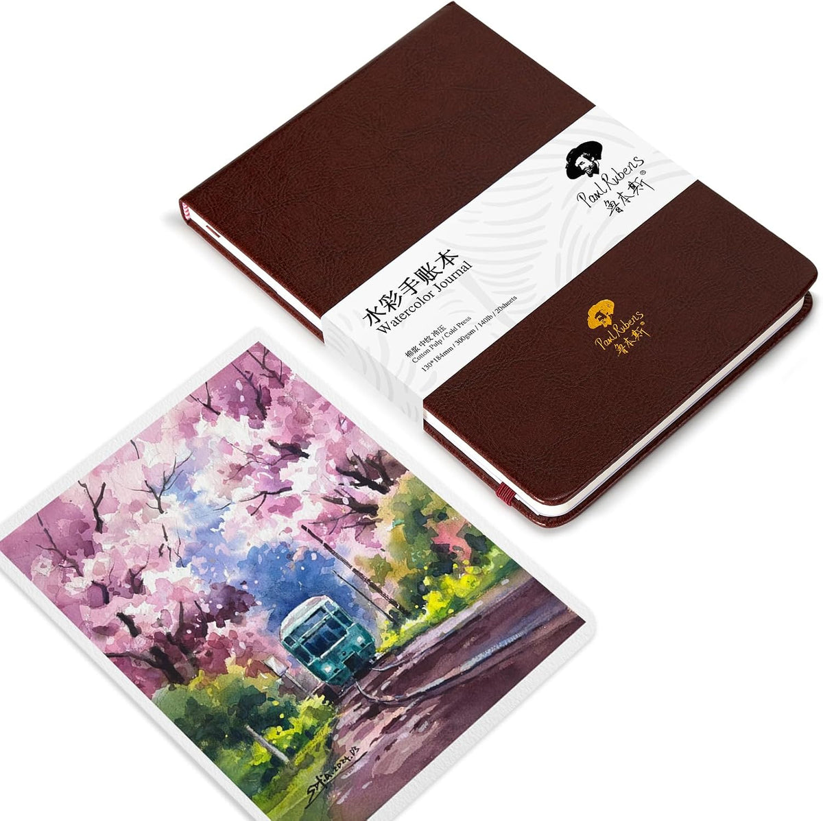 Paul Rubens Watercolor Journal, 100% Cotton Acid-Free Cold Press Watercolor Sketchbook 1/ 2 Pack 3.54 * 5.04 /  7.24 * 5.12 Inches, 140lb/300gsm,20 Sheets for Watercolors, Gouache, Acrylics