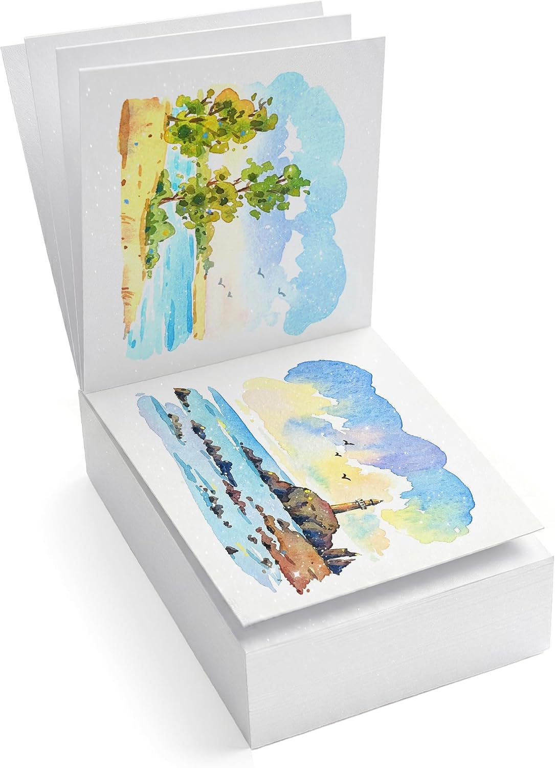 US Fulfillment - rubens Watercolor Paper Pad, Glitter Hot Pressed Paper, 80 Sheets 3.81”x5.31” / 5.31”x7.68” / 3.93”x9.84” Paper 140lb/300gsm, Portable 100% Cotton Watercolor Paper for Watercolor, Oil Pastels, Colored Pencil, Markers, Sketching