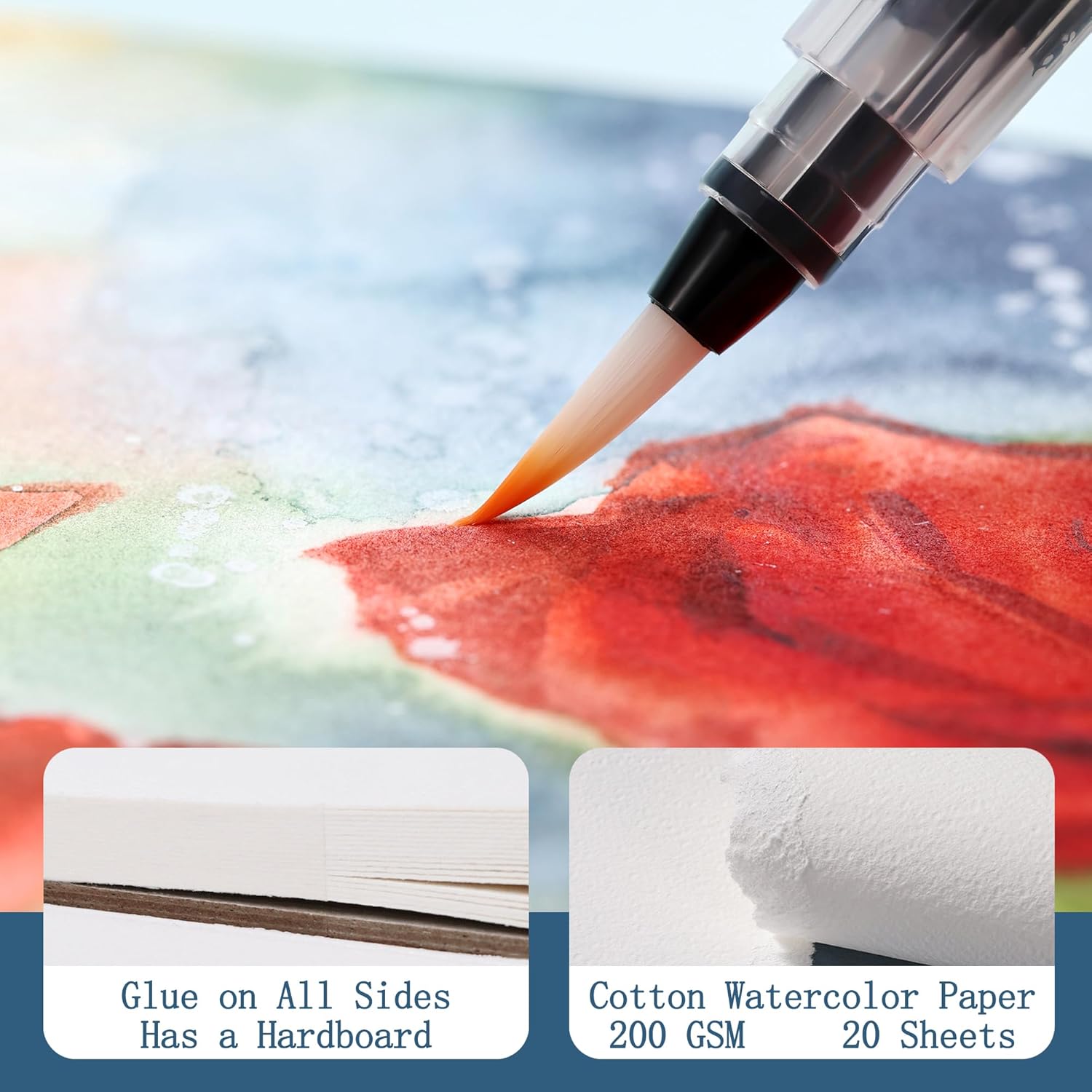 US Fulfillment - rubens Watercolor Paper Block, 5.3”x7.6” / 7.6 x 10.6 inch Cold Pressed Watercolor Pad, 20 Sheets of 200gsm White Watercolor Paper, Premium Cotton Sketchbook Ideal for Watercolor, Gouache, Acrylic