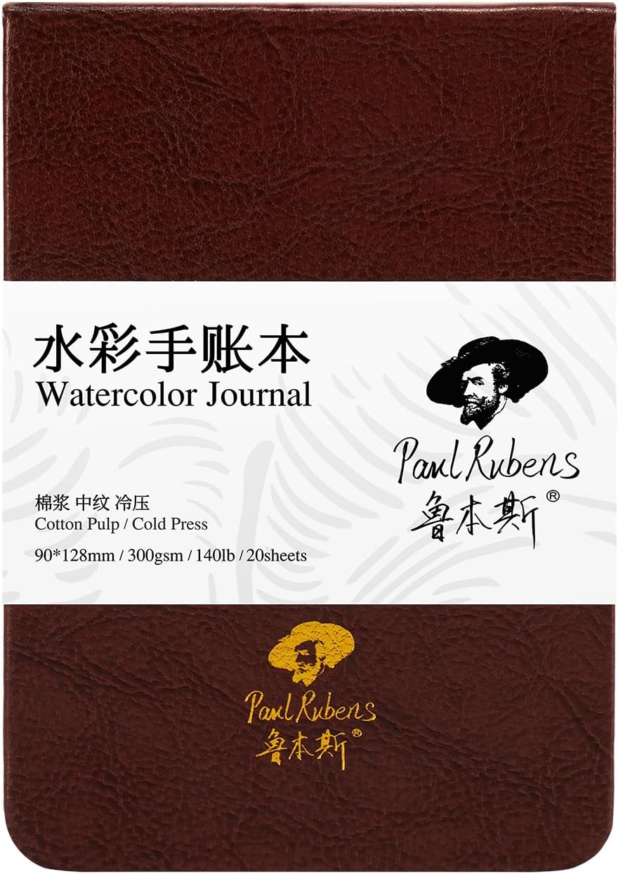 Paul Rubens Watercolor Journal, 100% Cotton Acid-Free Cold Press Watercolor Sketchbook 1/ 2 Pack 3.54 * 5.04 /  7.24 * 5.12 Inches, 140lb/300gsm,20 Sheets for Watercolors, Gouache, Acrylics