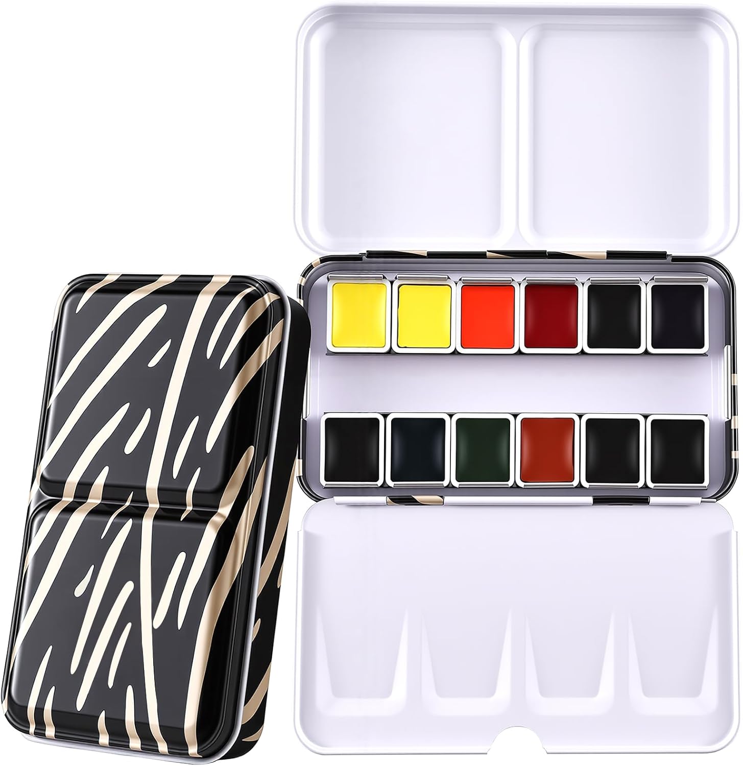 US Fulfillment - rubens Travel Watercolor Paint Set, 12 Colors Artist Watercolor Paint, Professional Watercolor Half Pan, Black Lightweight Metal Box, Portable Art Drawing Supplier for Beginner, Artists, Adults