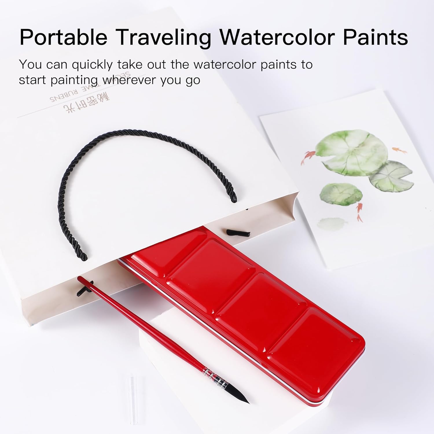 US Fulfillment - rubens Watercolor Paint Set 24 Colors, Solid Watercolor Set Half Pan Travel Watercolor, Removable Pans and Built-in Palette, Portable Metal Box with Metal Ring for Adult, Beginner, Artist