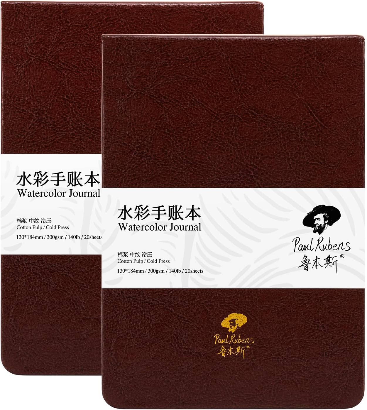 Paul Rubens Watercolor Journal, 100% Cotton Acid-Free Cold Press Watercolor Sketchbook 1/ 2 Pack 3.54 * 5.04 /  7.24 * 5.12 Inches, 140lb/300gsm,20 Sheets for Watercolors, Gouache, Acrylics