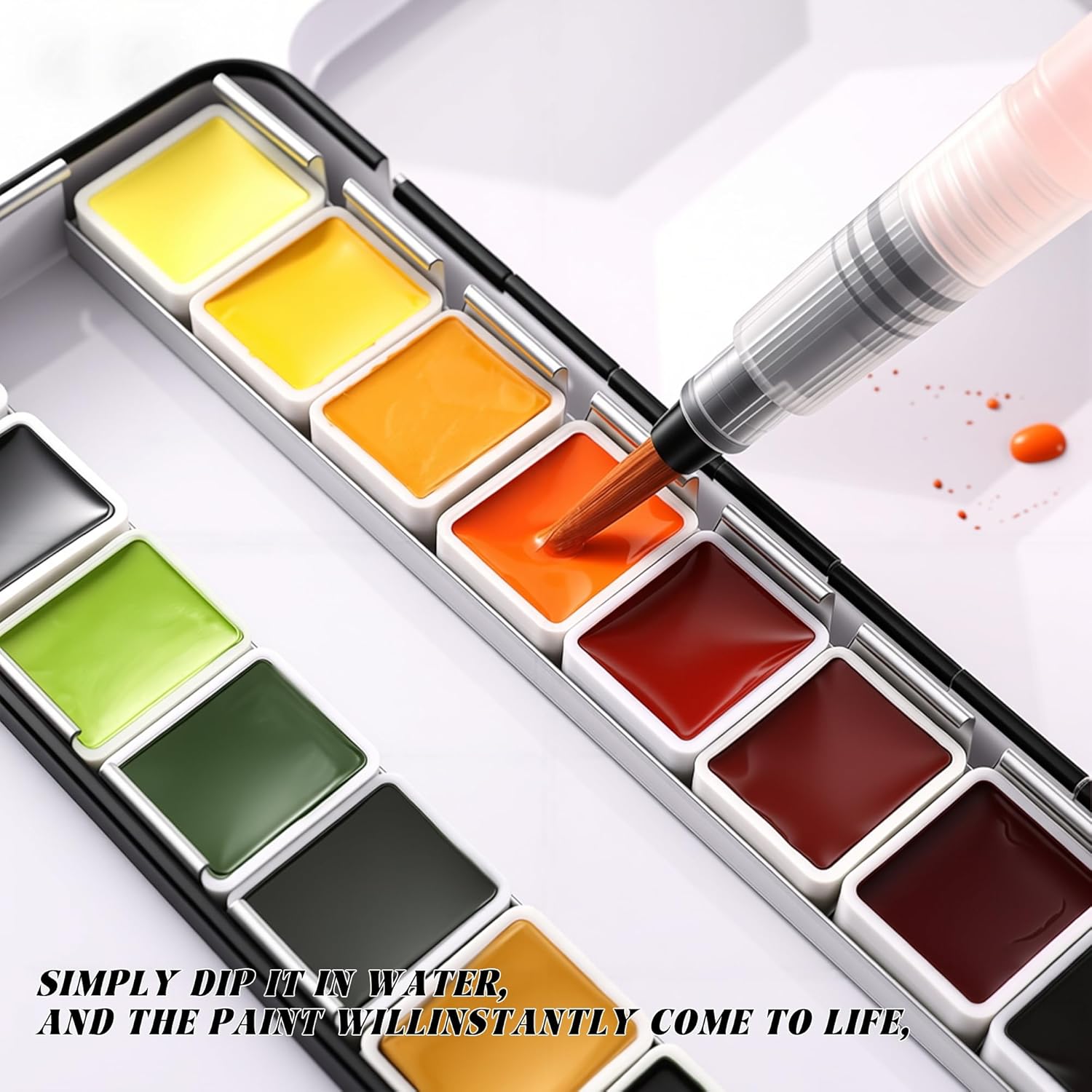 US Fulfillment - rubens Professional Watercolor Paint Set 24 Colors, High Pigment Solid Half Pans in Chic Pink / Multicolor / Black Diamond-Pattern Metal Case with Ring, Aesthetic Art Gift for Beginners, Artists & Designers