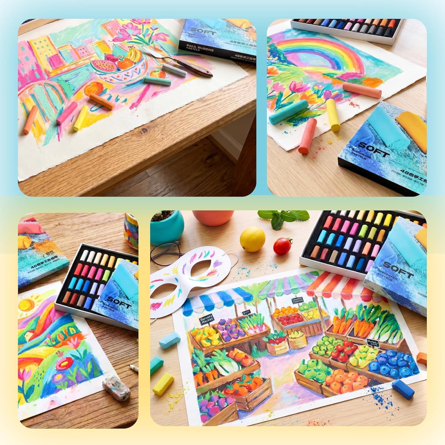 US Fulfillment - rubens Soft Pastel Set, 48 Vibrant Colors Chalk Pastels, Handmade Pigment Soft Chalk for Drawing, Blending, Layering & Shading, Smooth Texture Art Supplies, Ideal for Beginners, Artists