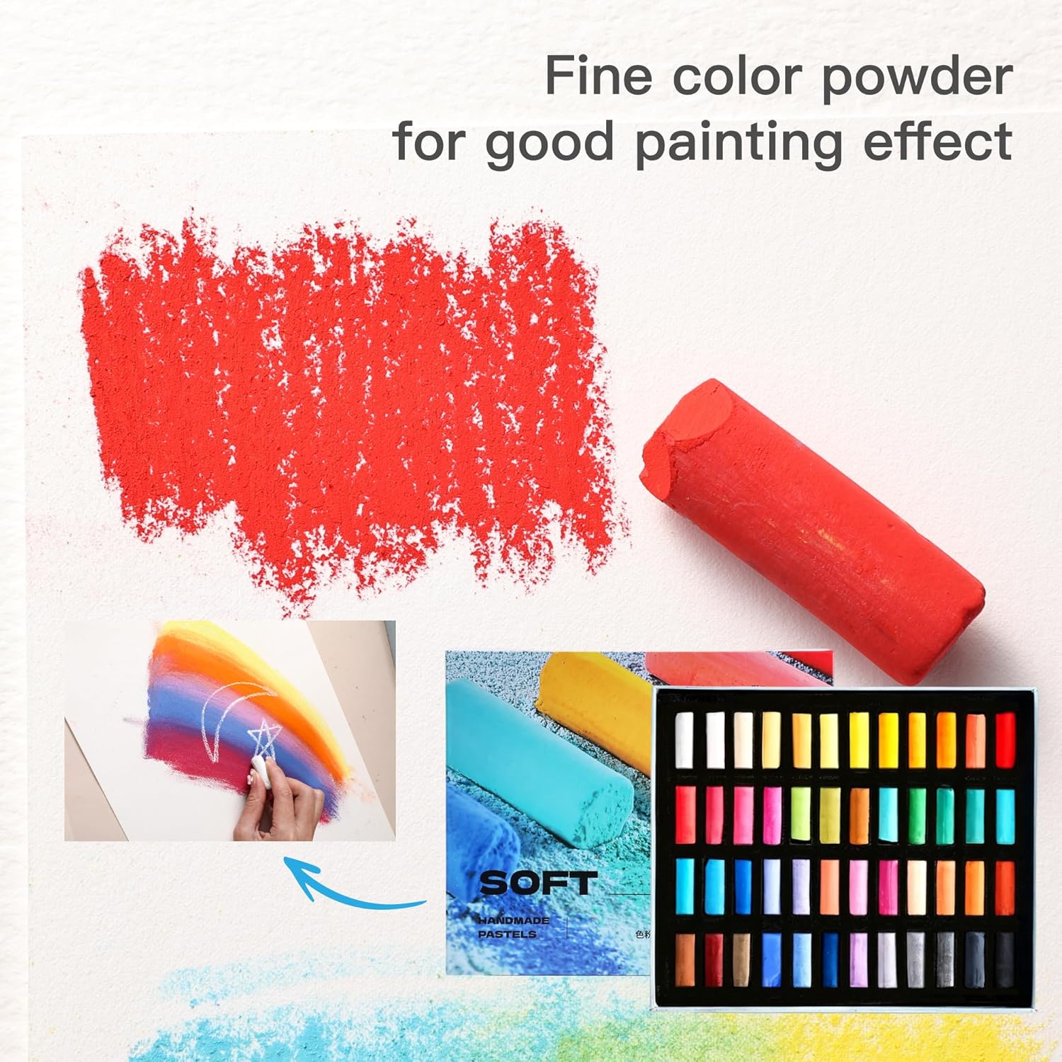 US Fulfillment - rubens Soft Pastel Set, 48 Vibrant Colors Chalk Pastels, Handmade Pigment Soft Chalk for Drawing, Blending, Layering &amp; Shading, Smooth Texture Art Supplies, Ideal for Beginners, Artists