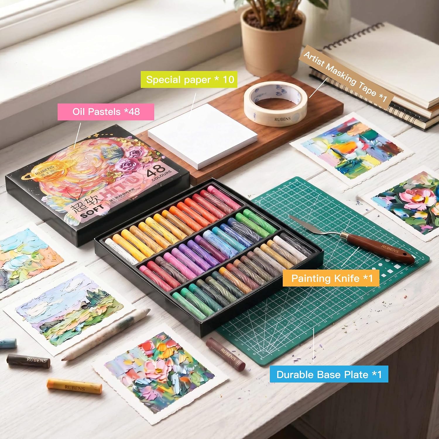 US Fulfillmen - Paul Rubens Oil Pastels Set of 48 Colors, Creamy & Easy Blending - 24 / 36  / 48 Colors / 48 Colors Set /  | 24 / 36 / 48 Macaron Colors | 24 / 48 Macaron Colors Set