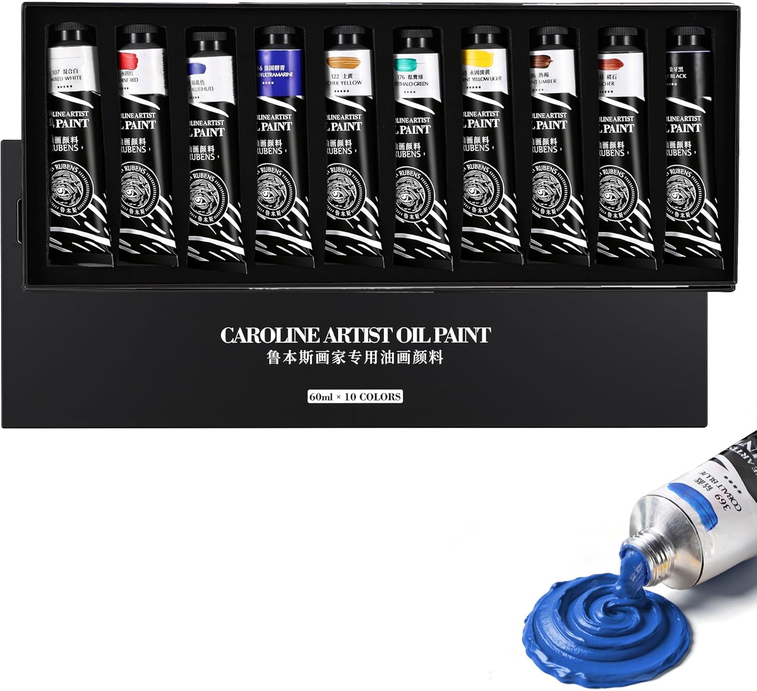 US Fulfillment - rubens Oil Paints Set 10 Colors, 60ml Large Tubes Oil Color Paint for Canvas, Professional Oil Colors with High Saturation, Landscape / Standard / Portrait /  Still Life Color / 15 Colors-A / B / C / 6 Titanium White Art Supplies