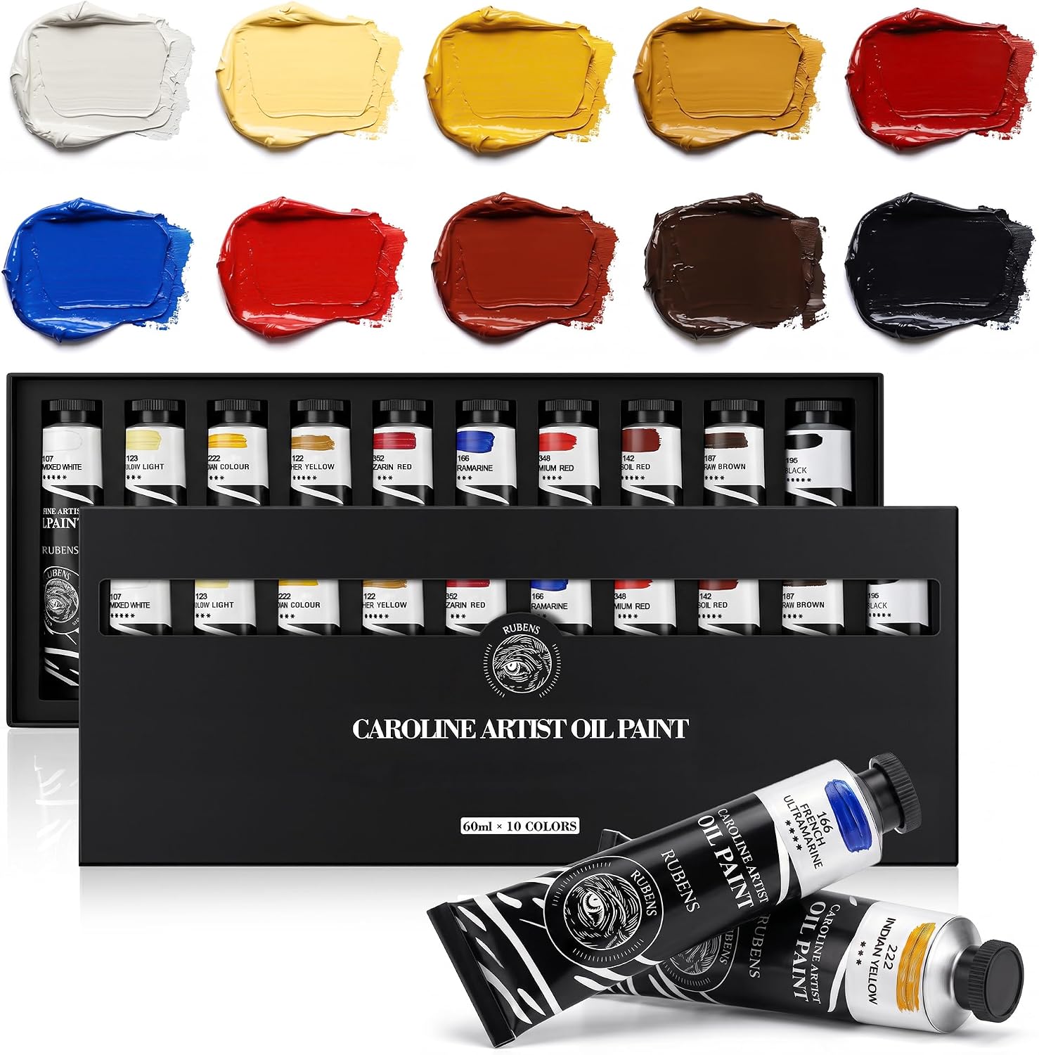 US Fulfillment - rubens Oil Paints Set 10 / 15 Colors, 60ml Large Tubes Oil Color Paint for Canvas, Professional Oil Colors with High Saturation, Landscape / Standard / Portrait /  Still Life Color / 15 Colors-A / B / C / 6 Titanium White Art Supplies