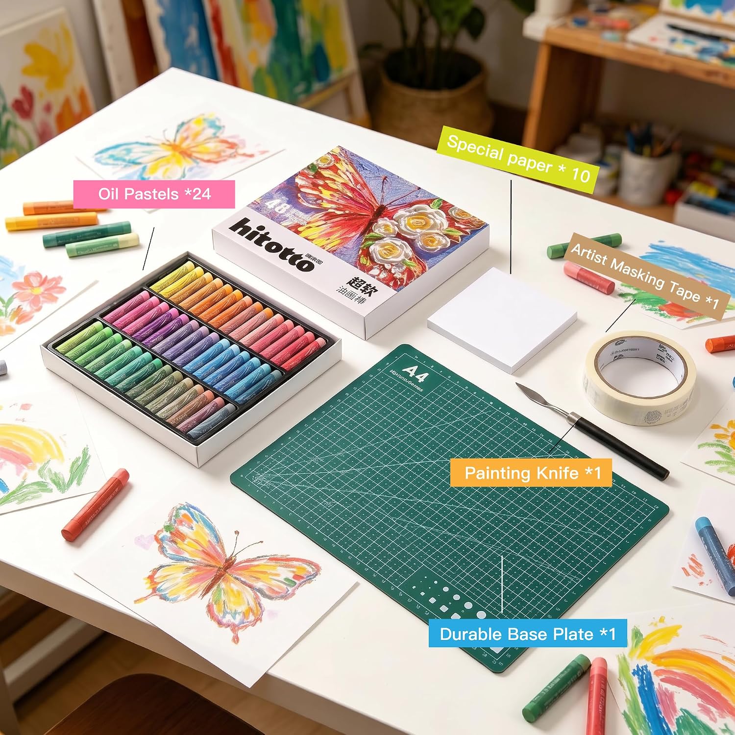 US Fulfillmen - Paul Rubens Oil Pastels Set of 48 Colors, Creamy & Easy Blending - 24 / 36  / 48 Colors / 48 Colors Set /  | 24 / 36 / 48 Macaron Colors | 24 / 48 Macaron Colors Set