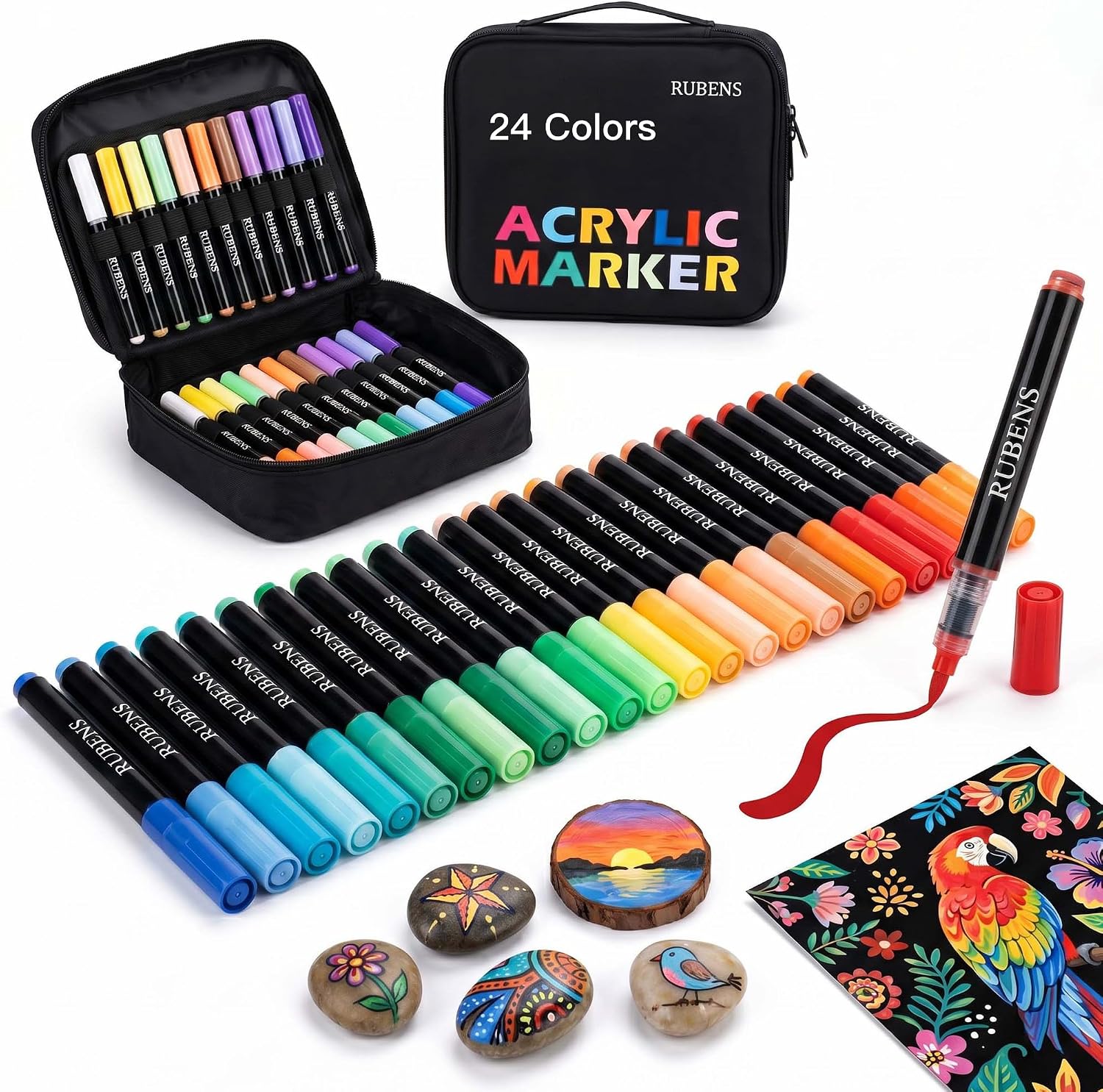 US Fulfillmen - Paul Rubens 48 Colors Acrylic Paint Markers with Canvas Bag