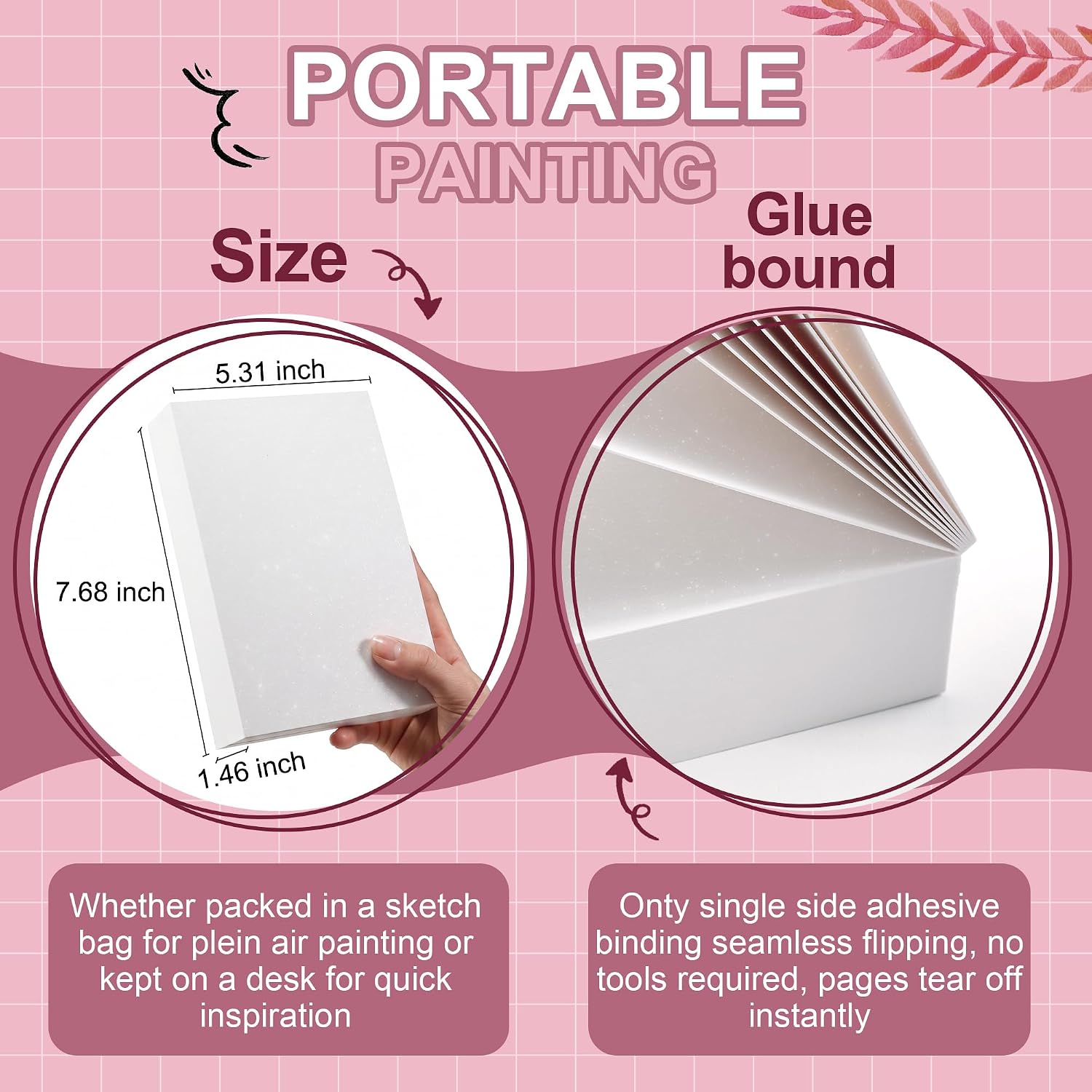 US Fulfillment - rubens Watercolor Paper Pad, Glitter Hot Pressed Paper, 80 Sheets 3.81”x5.31” / 5.31”x7.68” / 3.93”x9.84” Paper 140lb/300gsm, Portable 100% Cotton Watercolor Paper for Watercolor, Oil Pastels, Colored Pencil, Markers, Sketching