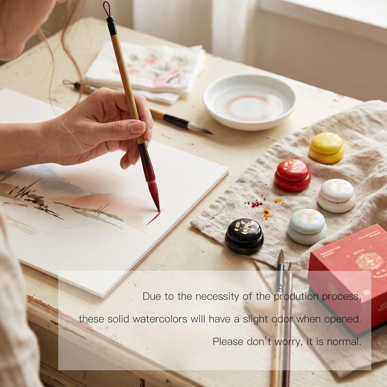 US Fulfillment - rubens Watercolor Paint, Handmade Red / Gold / Silver / Black / White / Multicolor Solid Watercolor, Black Chinese Ink with Sealed Ceramic Jar, Professional High Tinting Strength Watercolor Ink for Painting, Calligraphy, Letter