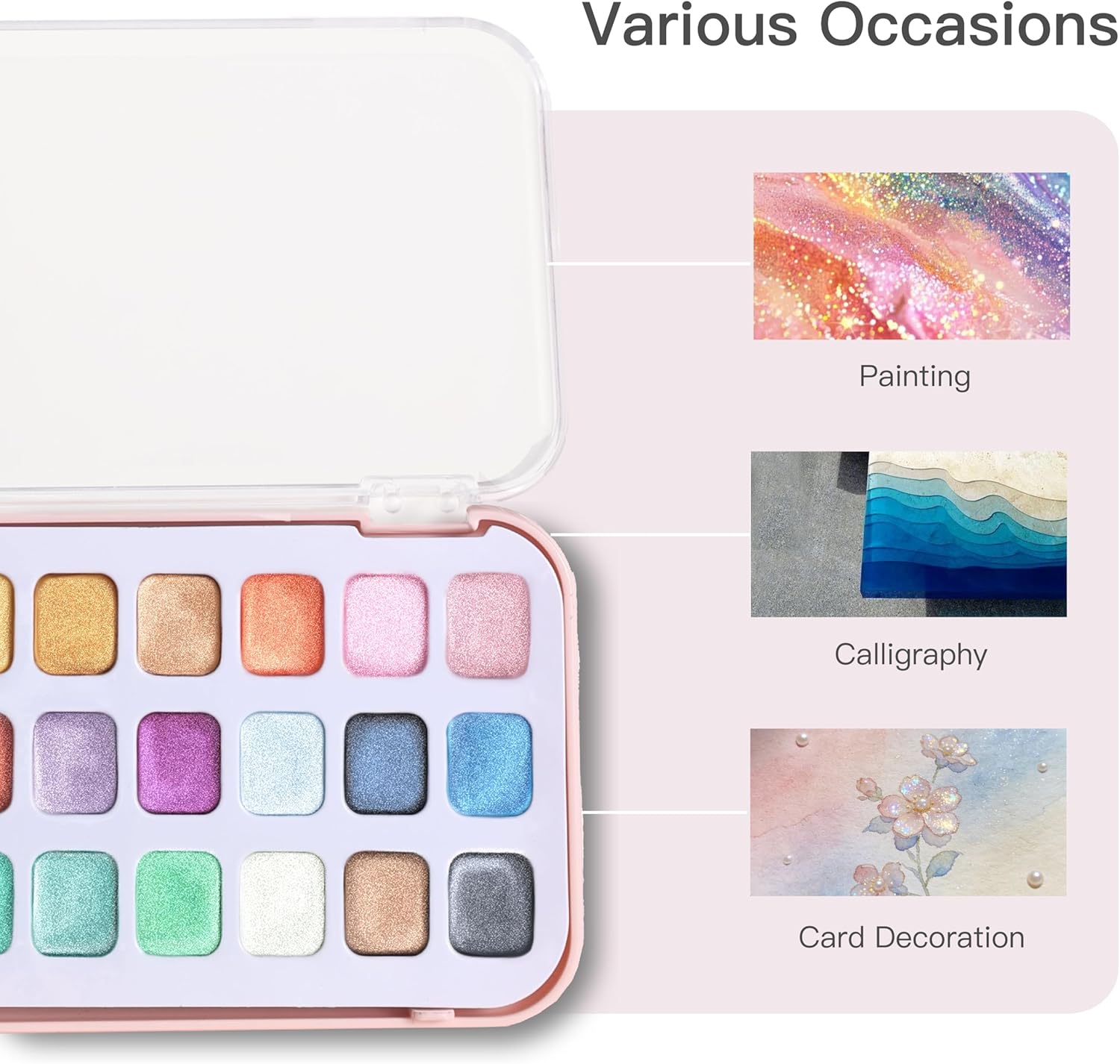 US Fulfillment - rubens Metallic Watercolor Paint Set 24 / 48 Colors - Professional Shimmer Watercolor Paints with High Pigment Density, Portable Travel Set for for Beginner, Artist &amp; Adults