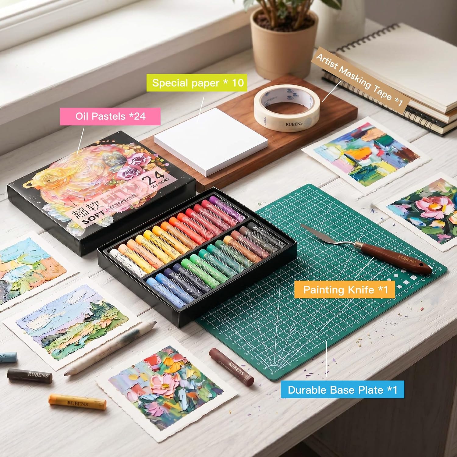 US Fulfillmen - Paul Rubens Oil Pastels Set of 48 Colors, Creamy & Easy Blending - 24 / 36  / 48 Colors / 48 Colors Set /  | 24 / 36 / 48 Macaron Colors | 24 / 48 Macaron Colors Set