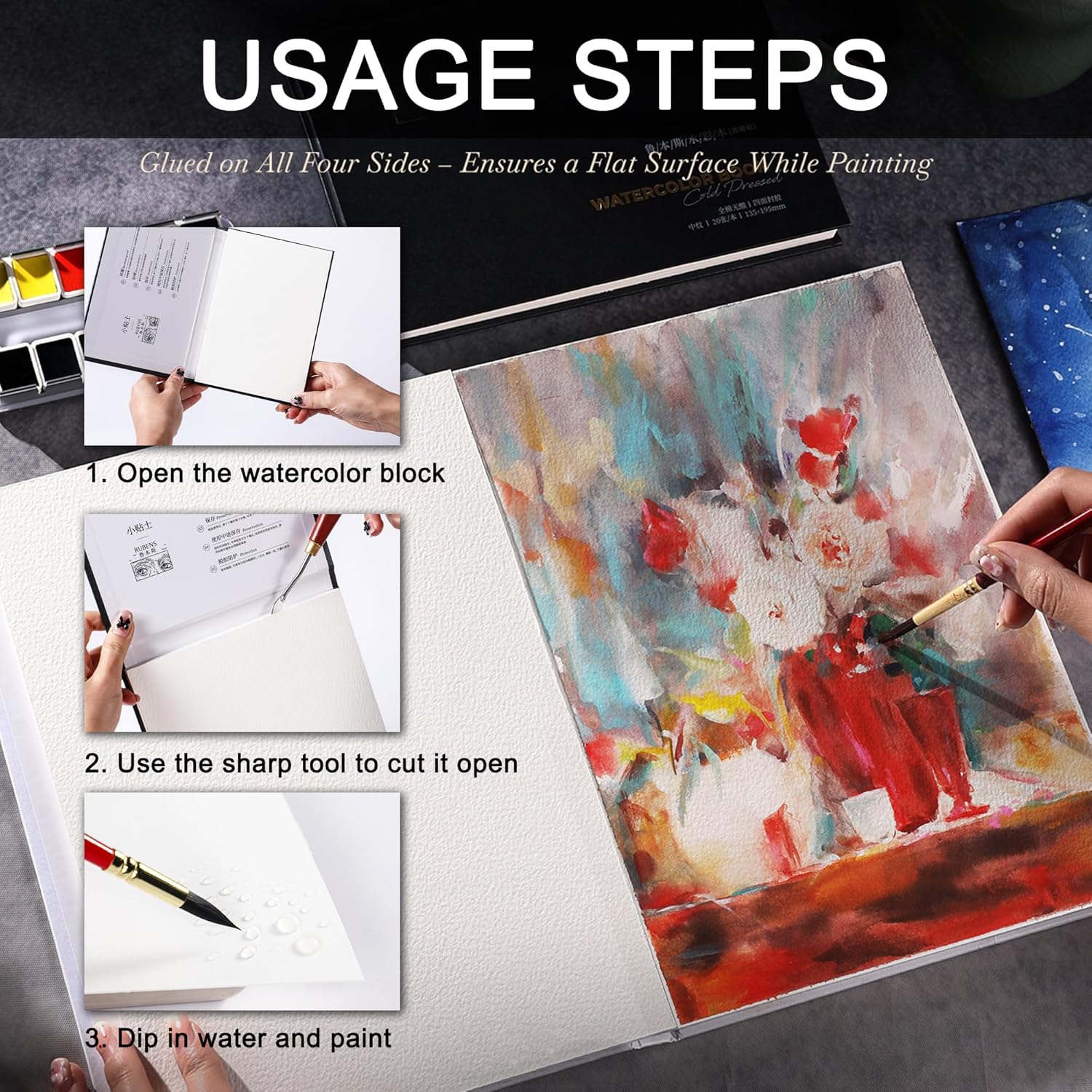 US Fulfillment - Paul Rubens Watercolor Paper Block 5.3x7.6in / 10.6x 14.5in  16K / 32K - Hot / Cold Pressed Press 20 Sheets 14