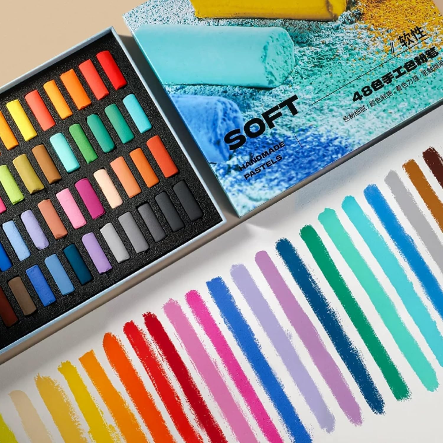 US Fulfillment - rubens Soft Pastel Set, 48 Vibrant Colors Chalk Pastels, Handmade Pigment Soft Chalk for Drawing, Blending, Layering &amp; Shading, Smooth Texture Art Supplies, Ideal for Beginners, Artists