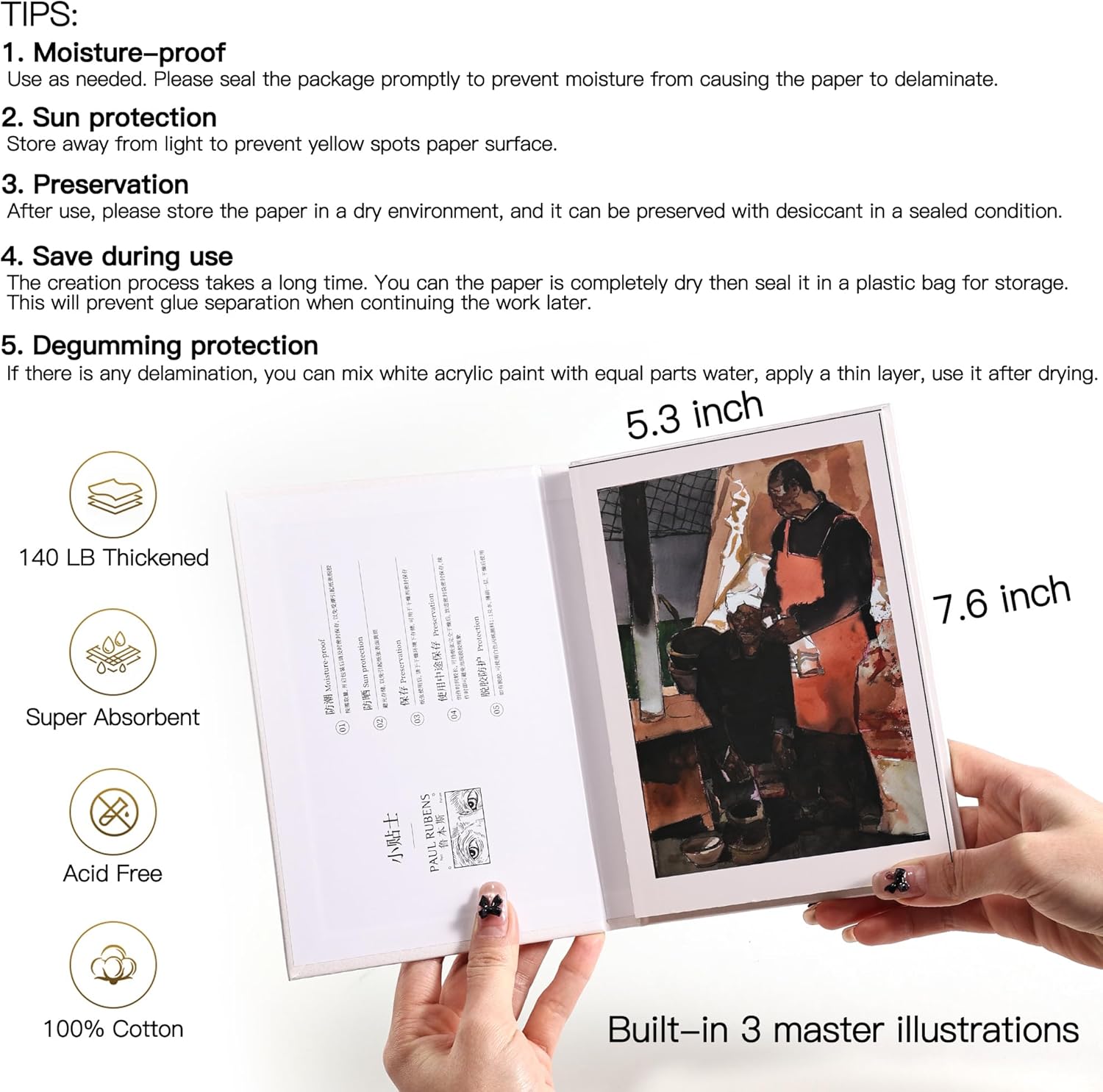 US Fulfillment - Paul Rubens Watercolor Paper Block 5.3x7.6in / 10.6x 14.5in  16K / 32K - Hot / Cold Pressed Press 20 Sheets 14
