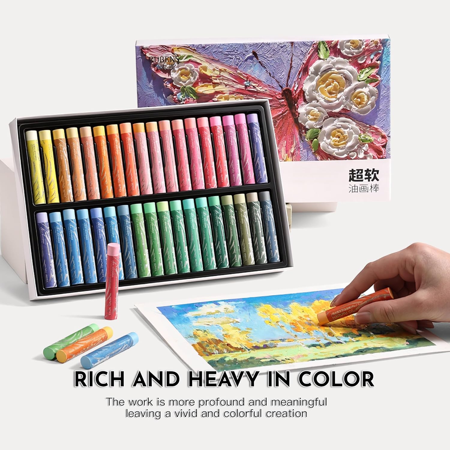 US Fulfillment - rubens Soft Oil Pastels Set ( 24 / 36 /48 colors )  (24 / 36 / 48 Macaron Colors), Creamy Texture Oil Pastelss for Drawing. Blending, Dreamy Art Supplies Gift for Adult, Beginners, Artists