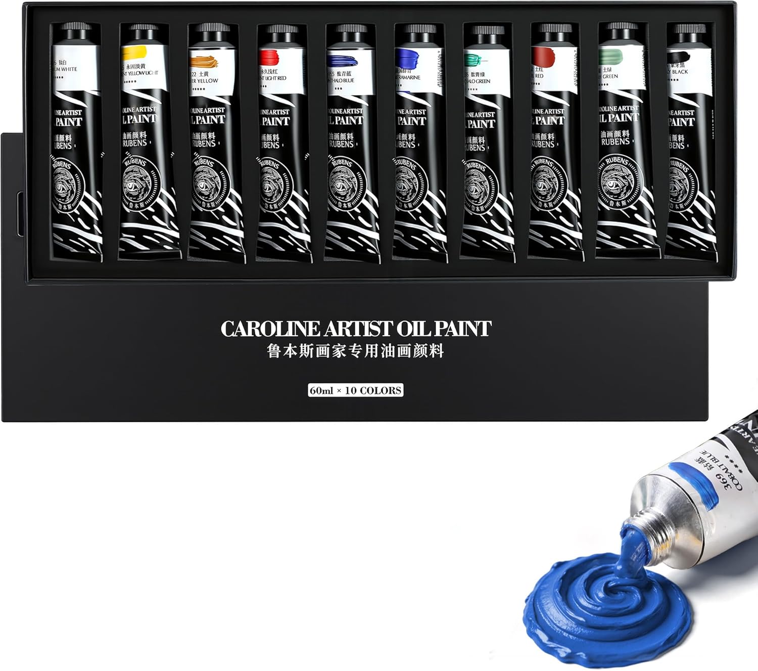 US Fulfillment - rubens Oil Paints Set 10 Colors, 60ml Large Tubes Oil Color Paint for Canvas, Professional Oil Colors with High Saturation, Landscape / Standard / Portrait /  Still Life Color / 15 Colors-A / B / C / 6 Titanium White Art Supplies