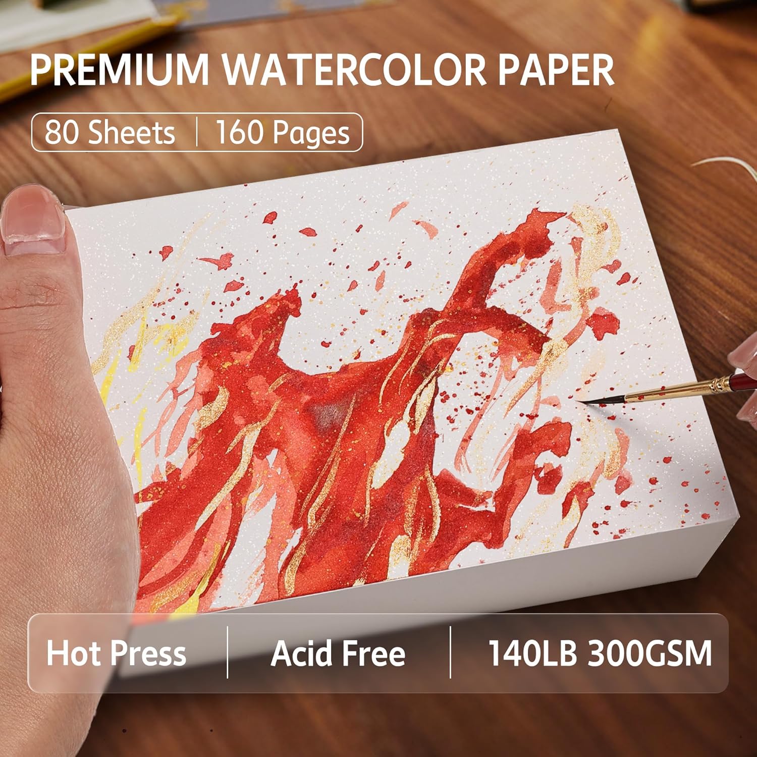 rubens Watercolor Paper Pad, Glitter Hot Pressed Paper, 80 Sheets 3.81”x5.31” Paper 140lb/300gsm, Portable 100% Cotton Watercolor Paper for Watercolor, Oil Pastels, Colored Pencil, Markers, Sketching